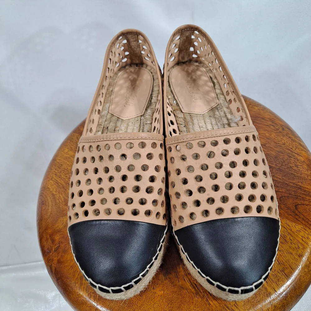 Loeffler Randall Mara Perforated Espadrille Flat Slip On Cap Toe Shoes